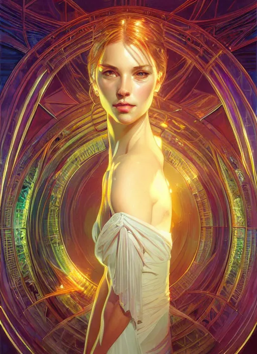 Image similar to water, refraction, reflections, mirrors, prisms, sunlight, glowing lights!! intricate elegant, highly detailed, digital painting, artstation, concept art, smooth, sharp focus, illustration, art by ( ( ( ( artgerm ) ) ) ) and ( greg rutkowski )! and ( ( ( alphonse mucha ) ) )