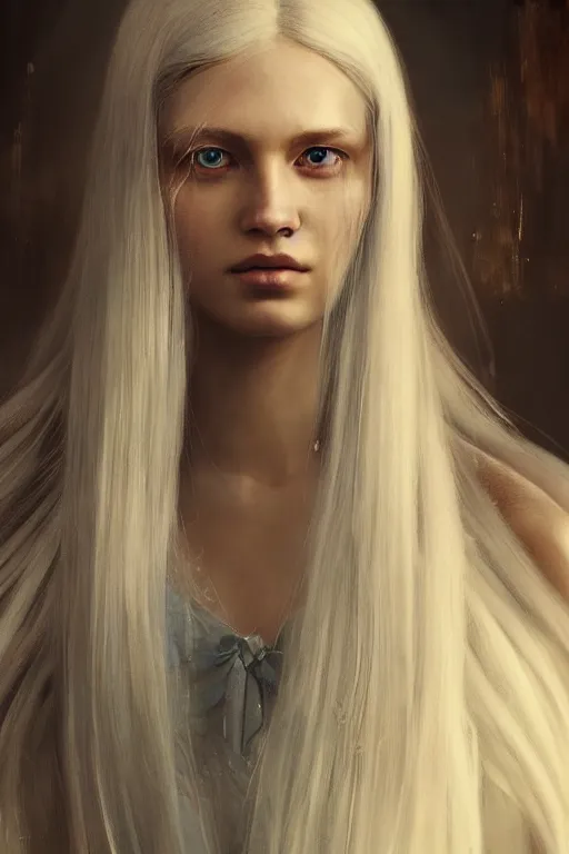 Prompt: a fancy portrait of a beautiful young woman with long white hair and blue eyes by greg rutkowski, sung choi, mitchell mohrhauser, maciej kuciara, johnson ting, maxim verehin, peter konig, bloodborne, 8 k photorealistic, cinematic lighting, hd, high details, dramatic, dark atmosphere, trending on artstation