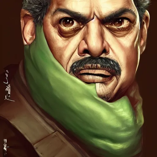 Image similar to hyper realistic, realistic - anime, portrait, beautifully rendered, italian garb the future, dune, caricature, luis guzman as luigi wearing green, painted by wlop, artgerm, dishonored 2,