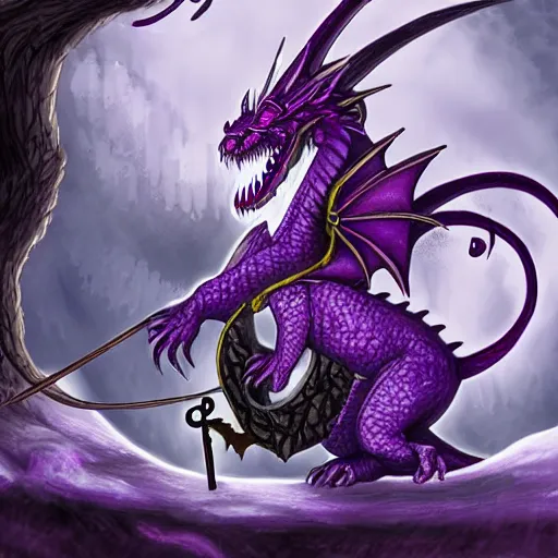 Image similar to purple dragon tames a gnome, fantasy illustration