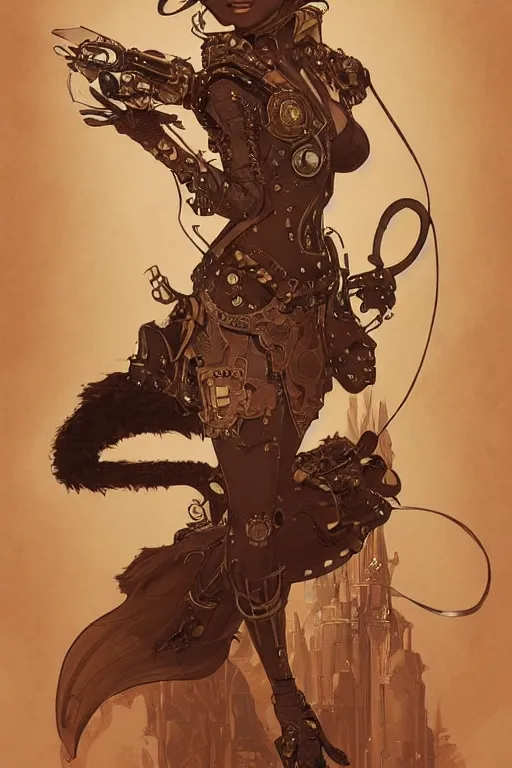 Image similar to anthropomorphic cheetah as steampunk half - cyborg, western, high fantasy, dnd, smooth, sharp focus, illustration, highly detailed, digital painting, artstation, concept art, by disney animation, rossdraws, alphonse mucha, frank fanzzeta, collectible card art