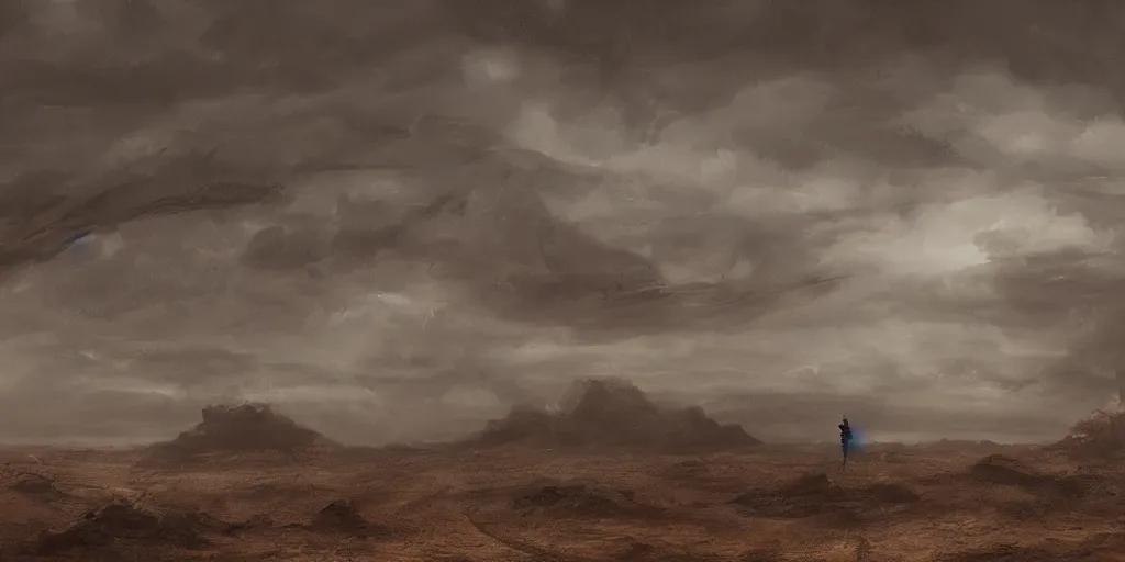 Prompt: rainy desert, concept art, moody, movie shot, wide lens, trending on artstation