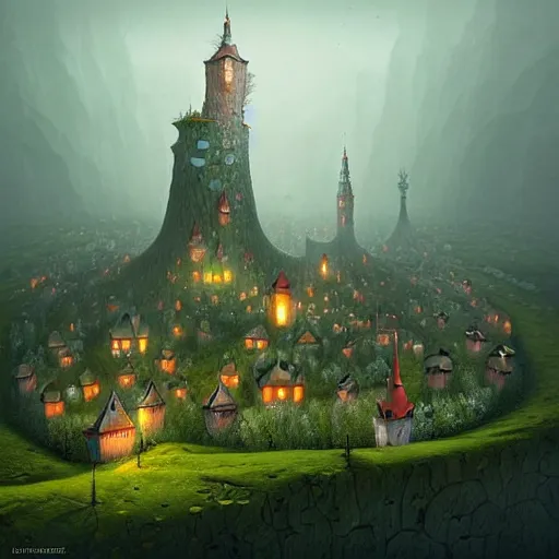 Prompt: gediminas pranckevicius nordic city surrounded by forest in the style of a dnd painting, matte painting, dungeons and dragons, wizards of the coast