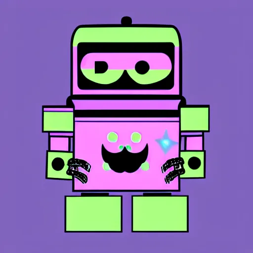 Prompt: robot with moustache, violet light, starry background