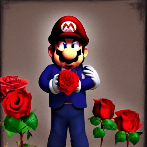 Image similar to Mario in suit holding rose :: Artwork:: Rim Lights:: Artstation::