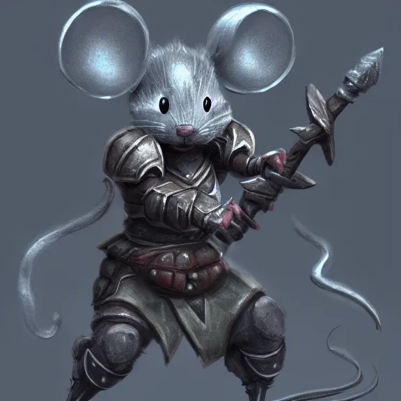 Image similar to warrior mouse with armor lunges for a floating crystal across cliff, RPG Portrait, trending on Artstation, Pose Study, ultra detailed, award winning