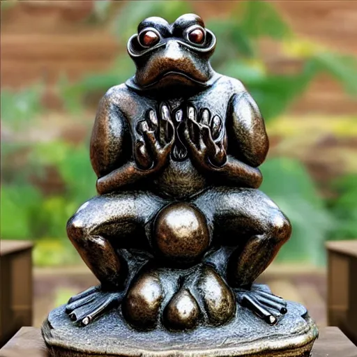 Image similar to feng shui, frog, fantasy, hear no evil, see no evil, speak no evil statues, ultra detailed,