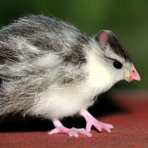 Image similar to a chick riding a mouse