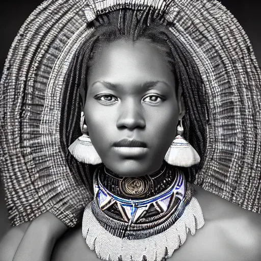 Image similar to vintage portrait of a stunningly beautiful west african tribal female, depth of field, zeiss lens, detailed, symmetrical, centered, fashion photoshoot, by edward s curtis, Annie Leibovitz and Steve McCurry, David Lazar, Jimmy Nelsson, Breathtaking, 8k resolution, extremely detailed, beautiful, establishing shot, artistic, hyperrealistic, beautiful face, octane render