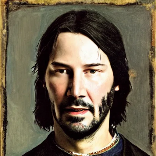 Image similar to portrait of Keanu Reeves, Johannes Vermeer, beautiful, high resolution,