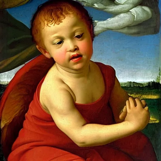 Image similar to Renaissance painting portrait of a cherub