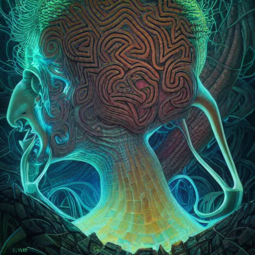 Image similar to fungus labyrinth mohawk scales projector portrait by gaston bussierre and charles vess and james jean and erik jones and rhads, inspired by rick and morty, epic, funny, huge scale, beautiful fine face features, intricate high details, sharp, ultradetailed