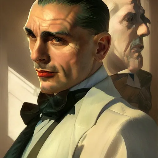 Image similar to 1930s mobster, painted fantasy character portrait, highly detailed, digital painting, artstation, concept art, sharp focus, illustration, art by artgerm and greg rutkowski and alphonse mucha