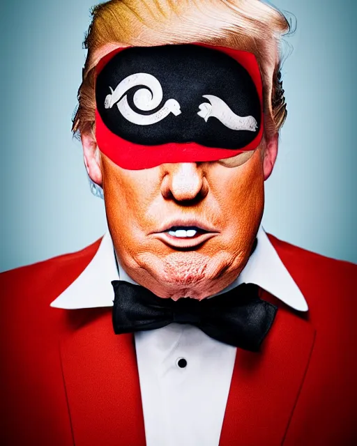 Prompt: a portrait photograph of Donald Trump wearing a pirate eye patch, DSLR photography