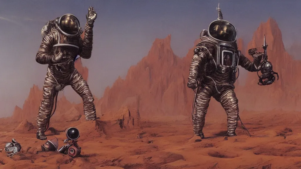 Image similar to organic spacesuit design by john schoenherr and jim burns, epic cinematic matte painting