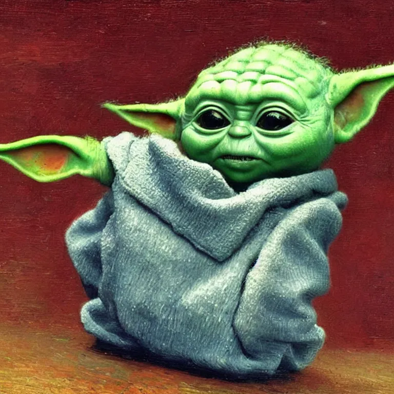 Prompt: Grogu baby yoda Painted by Vincent Van Gogh high quality 8k