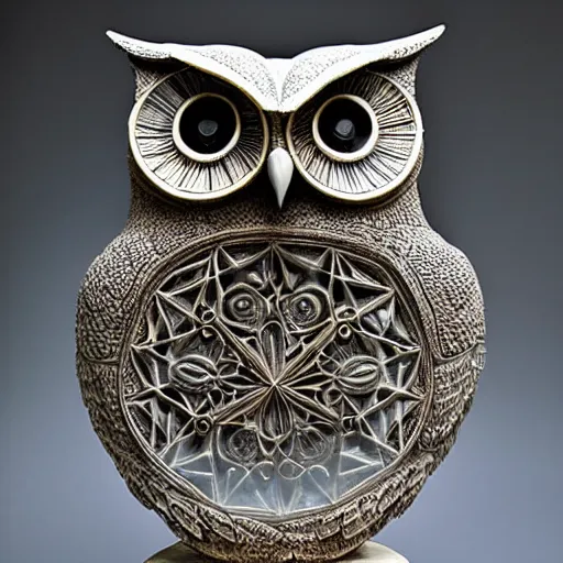 Prompt: symmetrical detailed sculpture of an owl, made of Liquid Oil Gasoline