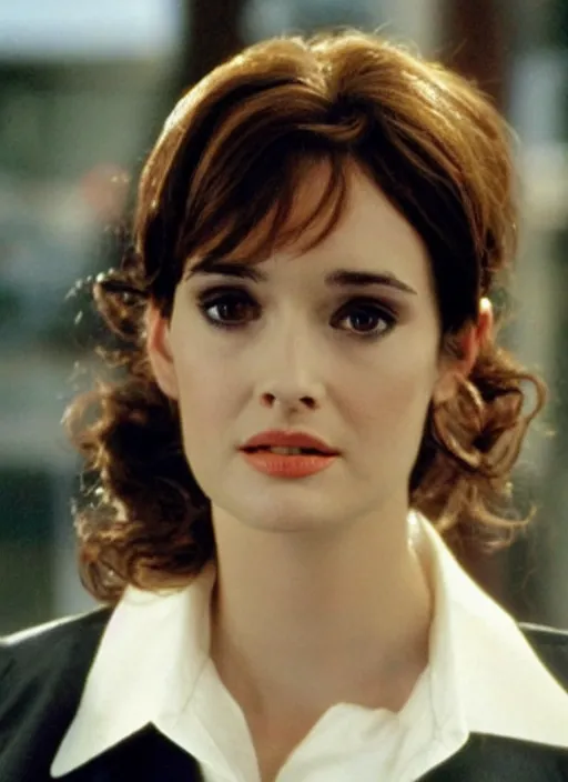 Prompt: stunning young Winona Ryder in the Wolf of Wallstreet, debut, movie screenshot