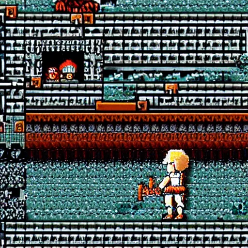 Image similar to a screenshot of a 2 d castlevania game, pixelart, gameboy graphics, beautiful, atmospheric