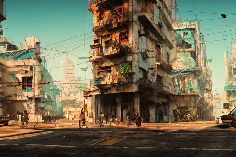 Image similar to La Habana, year 2049, cyberpunk, extremely realistic, highly detailed, concept art, trending on artstation, depth of field, moment cinebloom filter, cinematic color,