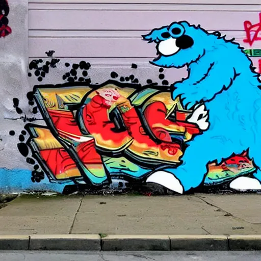 Prompt: cookie monster in the style of amazing graffiti art