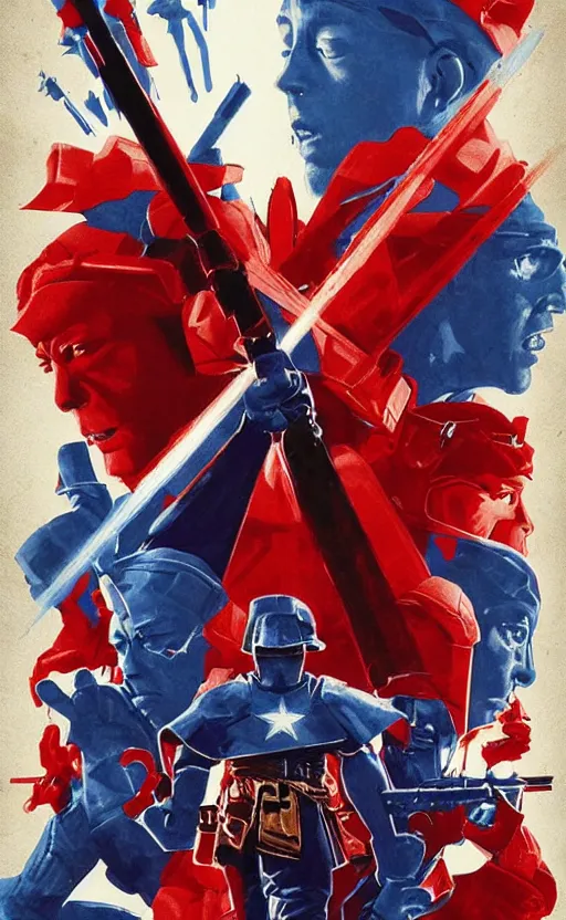 Image similar to a mind - blowing, epic movie poster, depicting a war between red and blue wizards, cinematic