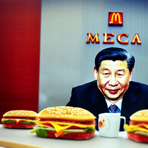 Image similar to chairman xi jingpeng working at mcdonald ’ s, 4 k, hyper realistic, dslr, high resolution, landscape, beautiful