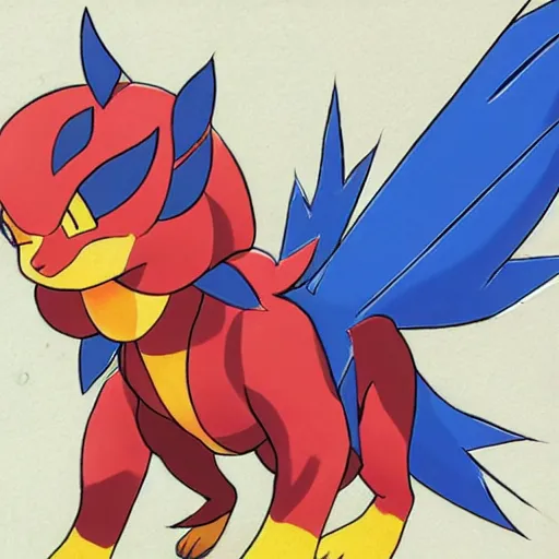 Prompt: never before seen fire type pokemon, illustrated by tokiya and ken sugimori, concept art