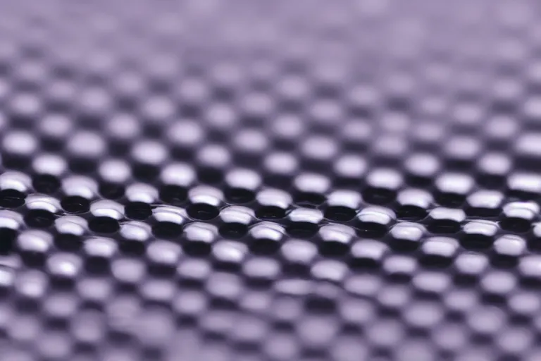 Image similar to nanobots floating in black shiny liquid, depth of field