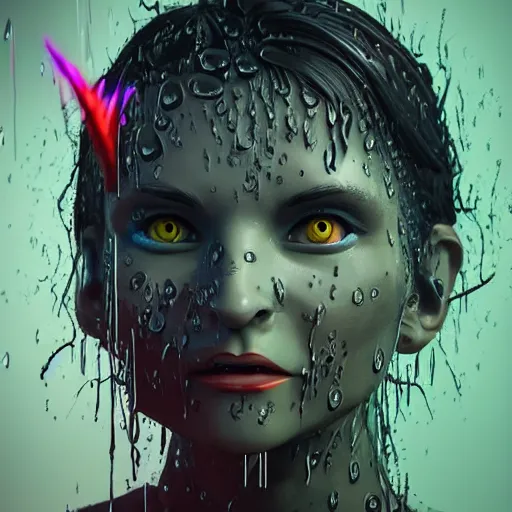 Image similar to demon, cartoon portrait made out of rain, realistic, highly detailed, neon, rendered in octane, unreal engine, beautiful, trending on artstation,