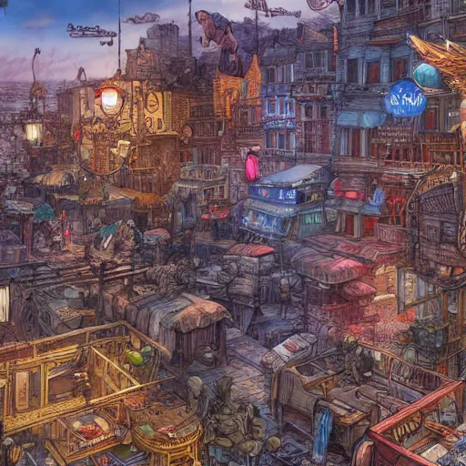 Image similar to a city of dogs, an ultrafine hyperdetailed illustration by kim jung gi, irakli nadar, intricate linework, bright colors, octopath traveler, final fantasy, unreal engine 5 highly rendered, global illumination, radiant light, detailed and intricate environment