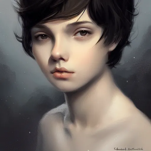 Image similar to young boy, black hair, gorgeous, amazing, feminine, elegant, intricate, highly detailed, digital painting, artstation, concept art, sharp focus, illustration, art by charlie bowater