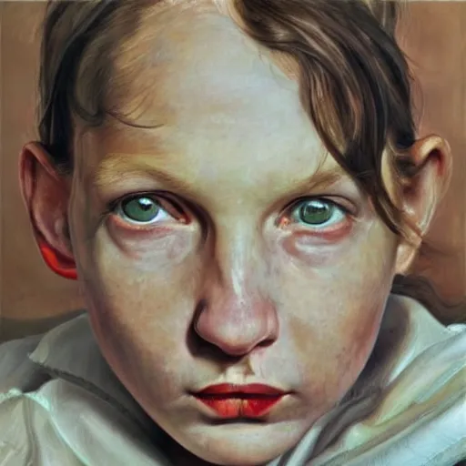 Prompt: high quality high detail painting by lucian freud, hd, devil girl, photorealistic lighting