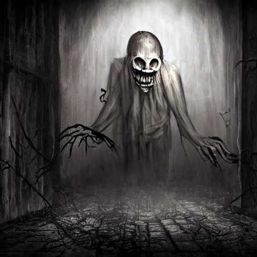 Image similar to monster inside creepy scary nightmare atmosphere, realsitic