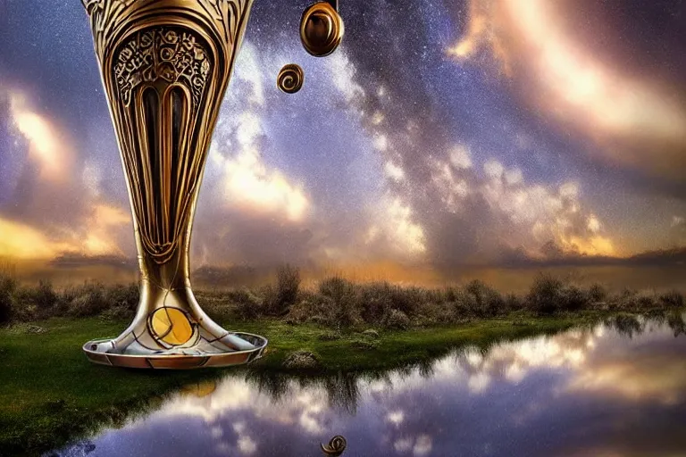 Prompt: many intricate elegant tuba cloud sculpture garden, art nouveau environment, soothing, milky way, award winning art, epic dreamlike fantasy landscape, ultra realistic,