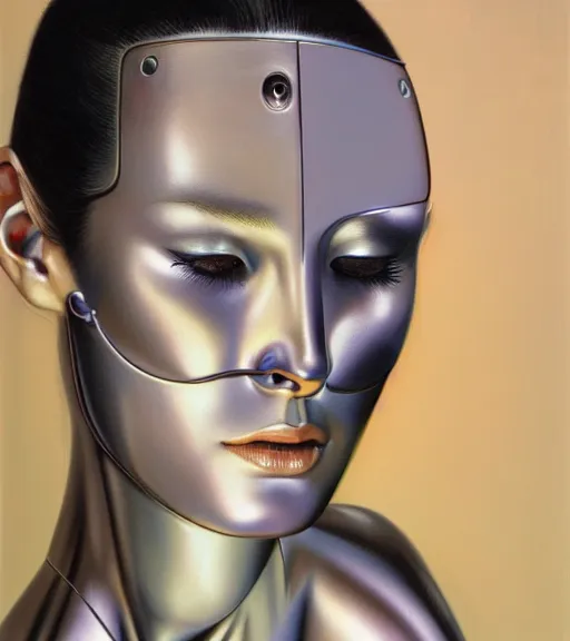 Image similar to portrait of female chrome robot by hagime sorayama