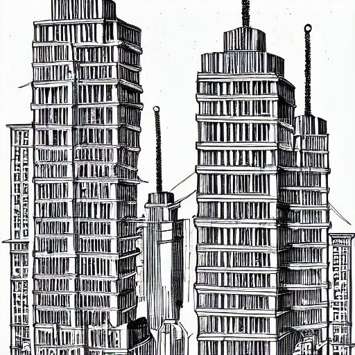 Image similar to buildings, illustration by dr seuss, with towers, bridges, stairs