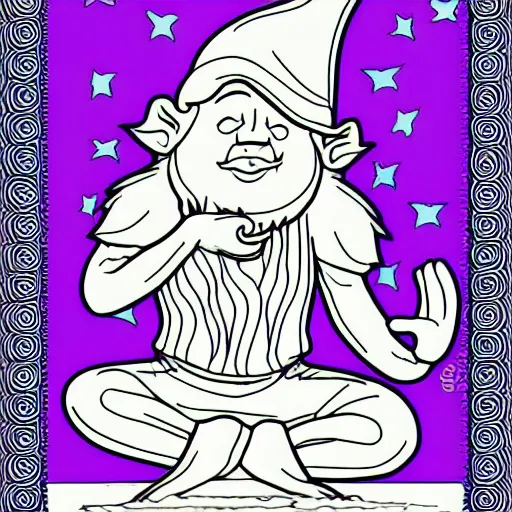 Prompt: gnome yoga poses coloring book page, high detail