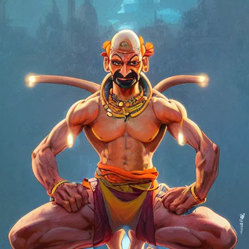 Image similar to apu as dhalsim from street fighter, 4 k, ultra realistic, detailed focused art by artgerm and greg rutkowski and alphonse mucha