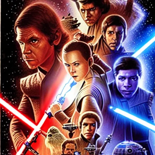 Image similar to Poster of Star Wars XII, by Drew Struzan, digital art, trending, hyper-detailed