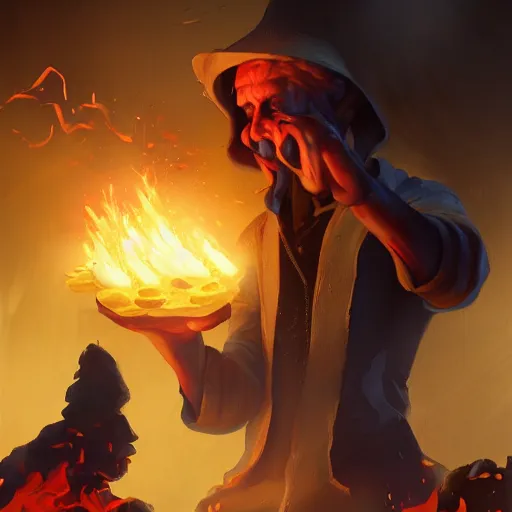 Prompt: a man cast a fire spell, artstation