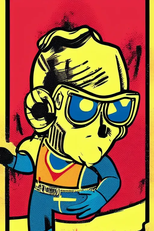 Image similar to fallout 7 6 retro futurist illustration art by butcher billy, sticker, colorful, illustration, highly detailed, simple, smooth and clean vector curves, no jagged lines, vector art, smooth andy warhol style