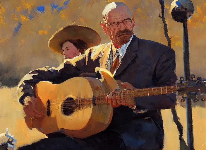 Prompt: a highly detailed beautiful portrait of walter white as a mariachi, by gregory manchess, james gurney, james jean