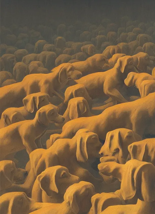 Prompt: crowd of dogs with headcones Edward Hopper and James Gilleard, Zdzislaw Beksinski highly detailed