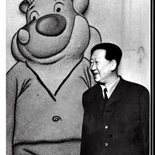 Prompt: A photo of Winnie the Pooh with Mao Zedong
