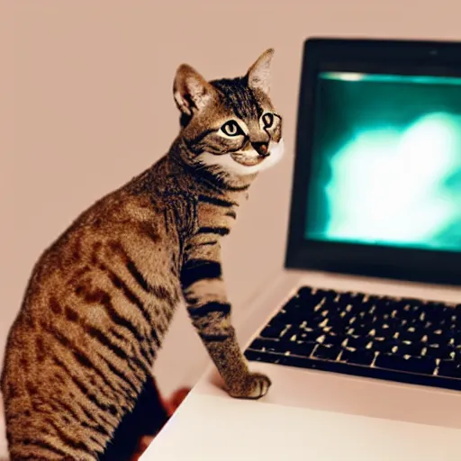 Image similar to photo of an anthropomorphic cat using a computer