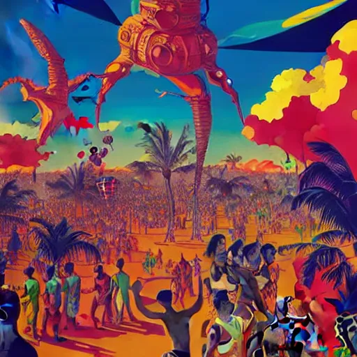 Image similar to trinidad and tobago carnival by paolo eleuteri serpieri and tomer hanuka and chesley bonestell and daniel merriam and tomokazu matsuyama, unreal engine, high resolution render, featured on artstation, octane, 8 k, highly intricate details, vivid colors, vector illustration