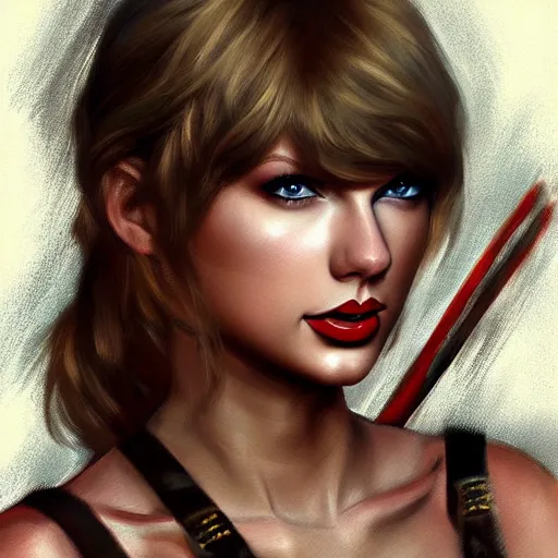 Image similar to taylor swift as a warrior maiden by wlop and glen rutkowski, mate painting, concept art, artstation