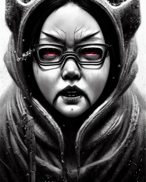 Prompt: mei from overwatch, ice, cold, frostbite, character portrait, portrait, close up, concept art, intricate details, highly detailed, horror poster, horror, vintage horror art, realistic, terrifying, in the style of michael whelan, beksinski, and gustave dore