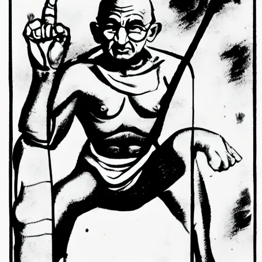 Prompt: Gandhi in an action pose in the style of jack kirby, comic book art, Jack kirby art,